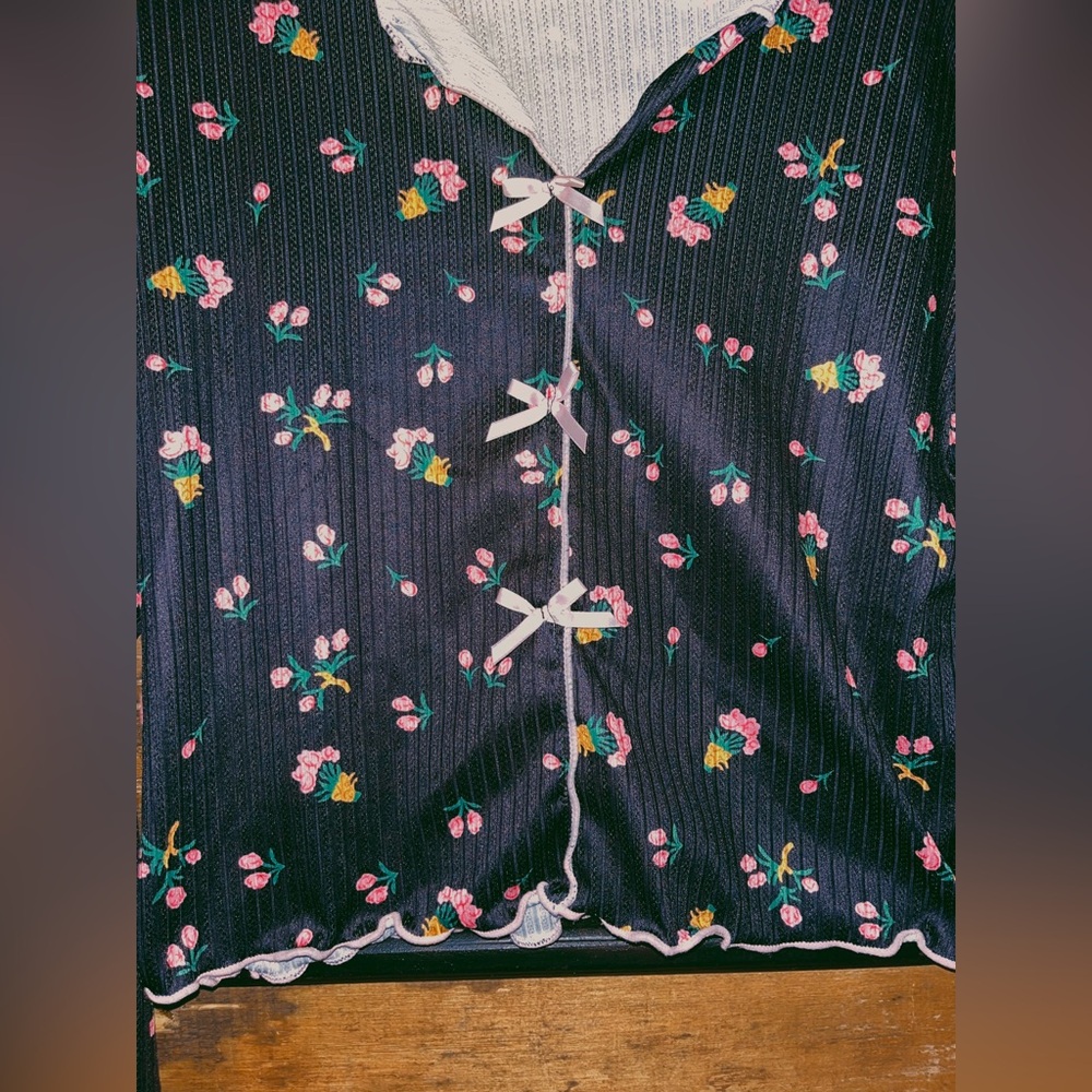 Floral Women’s Pajamas - Black with Pink and Green Accents - Picture 5 of 5